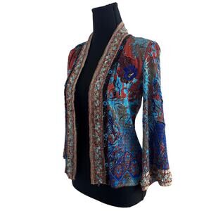 Vintage Alberto Makali Crinkle PatternJacket w/Beaded and Embroidered Details -S